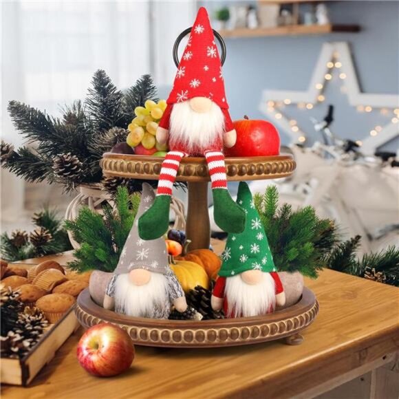 Christmas Gnome Decor Set - 3PCS Plush for Tiered Tray, Holiday Display, Gift - Picture 2 of 8